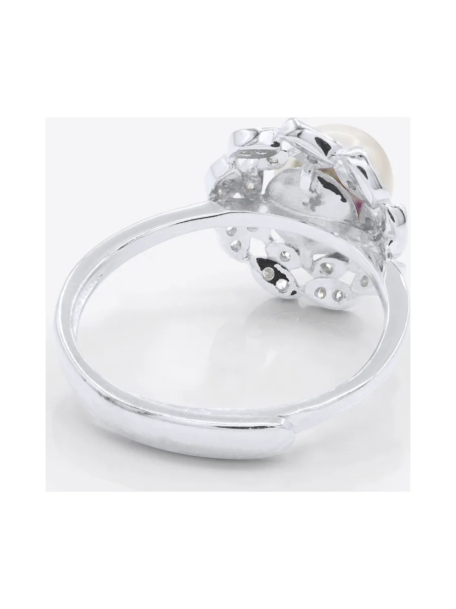 Bague Jonc Véritable Perle d'Eau Douce Ronde 7-8 mm — Argent 925 Millièmes Rhodié 5