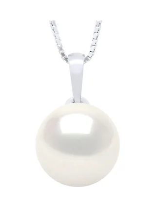 Pendentif Bélière Véritable Perle de Culture d'Eau Douce Bouton 9-10 mm — Or Blanc 375 Millièmes 1