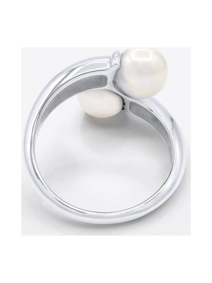 Bague Toi & Moi Véritables Perles d'Eau Douce Rondes 9-10 mm — Argent 925 Millièmes Rhodié 5