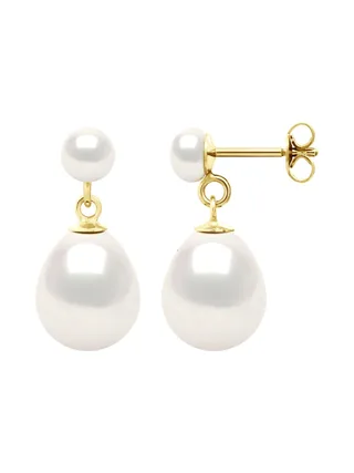 Boucles d'Oreilles Véritables Perles d'Eau Douce Poires 5-6 mm — Or Jaune 375 Millièmes 4