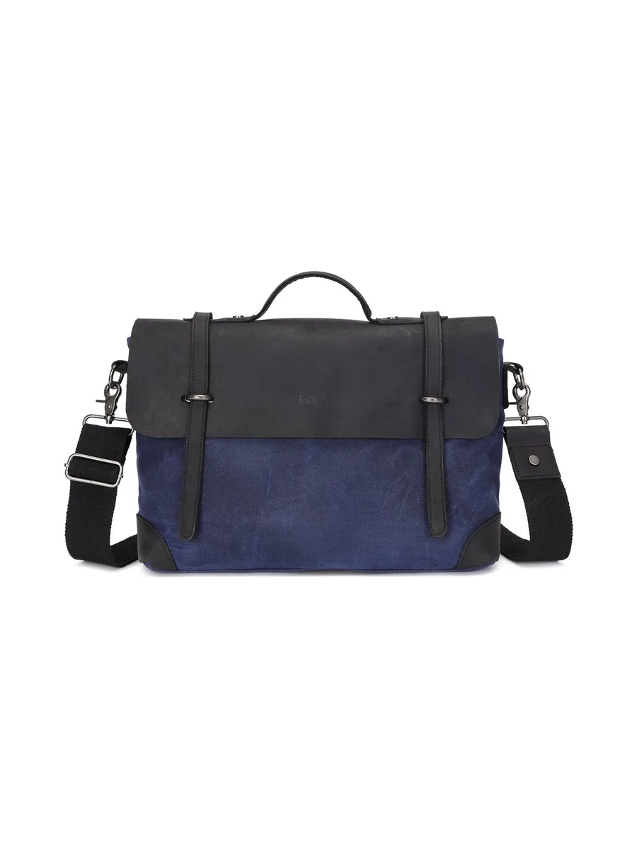 DAN - Sacoche en cuir véritable et toile enduite - Bleu 33