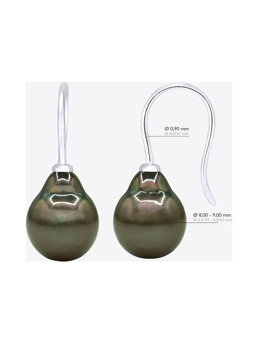 Boucles d'Oreilles Véritables Perles de Tahiti Poires 8-9 mm — Or Blanc 375 Millièmes 5