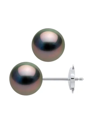 Boucles d'Oreilles Véritables Perles de Tahiti Rondes 9-10 mm — Or Blanc 375 Millièmes 1