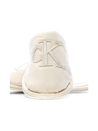 Chaussons Blanc Femme Calvin Klein Jeans Slipper Satin Moire 7