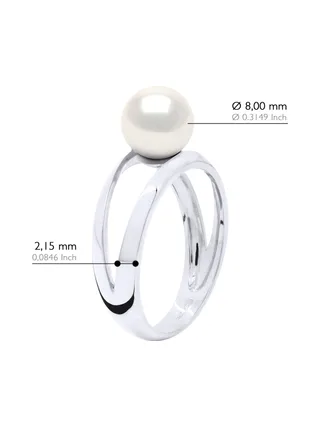 Bague Véritable Perle d'Eau Douce Ronde 8-9 mm — Or Blanc 375 Millièmes 3