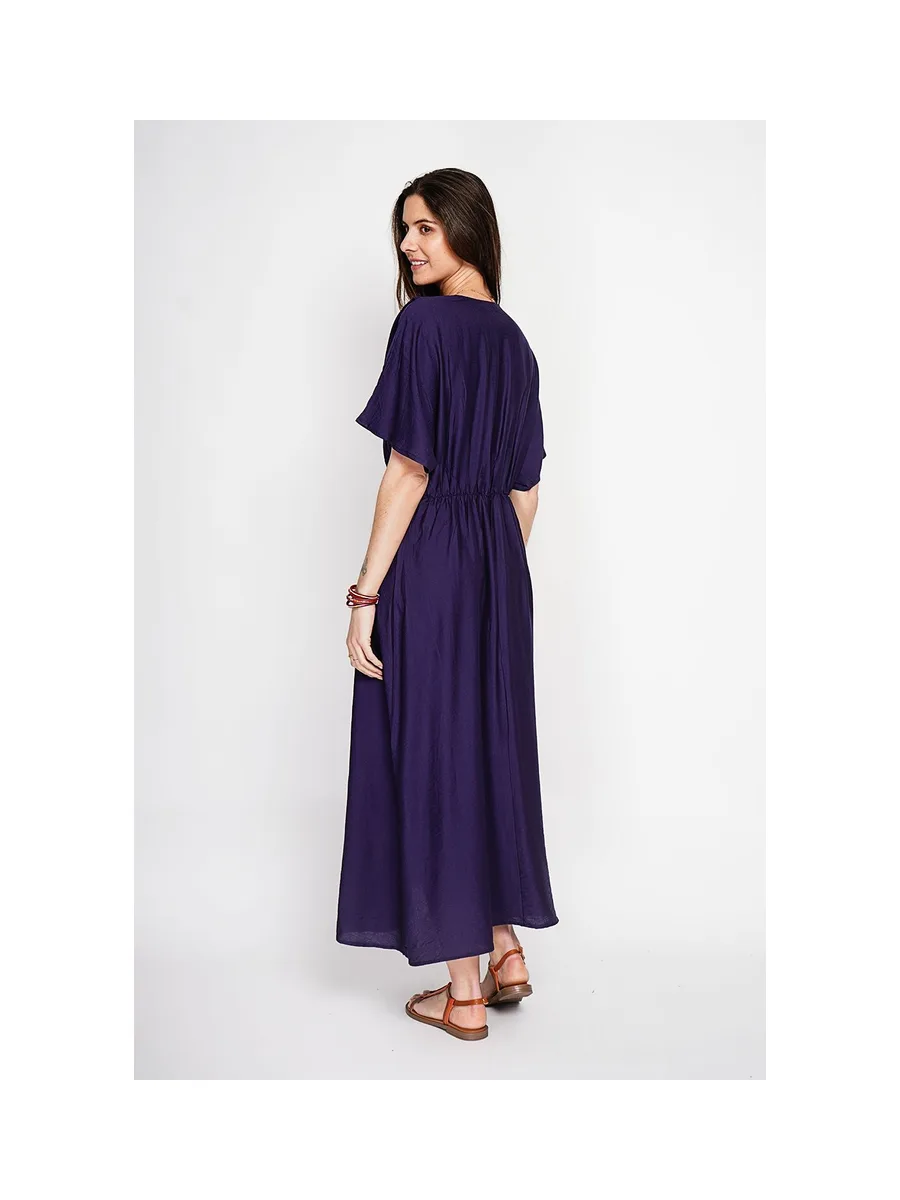 Robe longue col V à manches chauve-souris 7