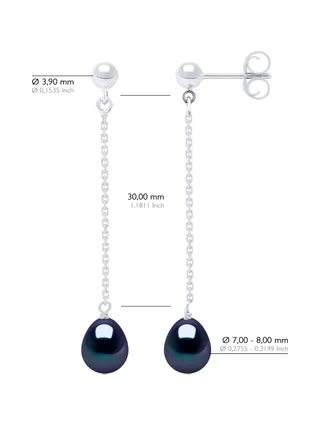 Boucles d'Oreilles Véritables Perles d'Eau Douce Poires 7-8 mm — Or Blanc 375 Millièmes 2