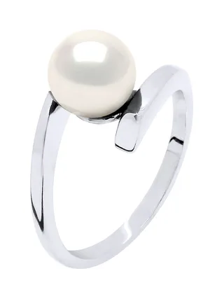 Bague Jonc Véritable Perle de Culture d'Eau Douce Ronde 7-8 mm — Argent 925 Millièmes Rhodié 1