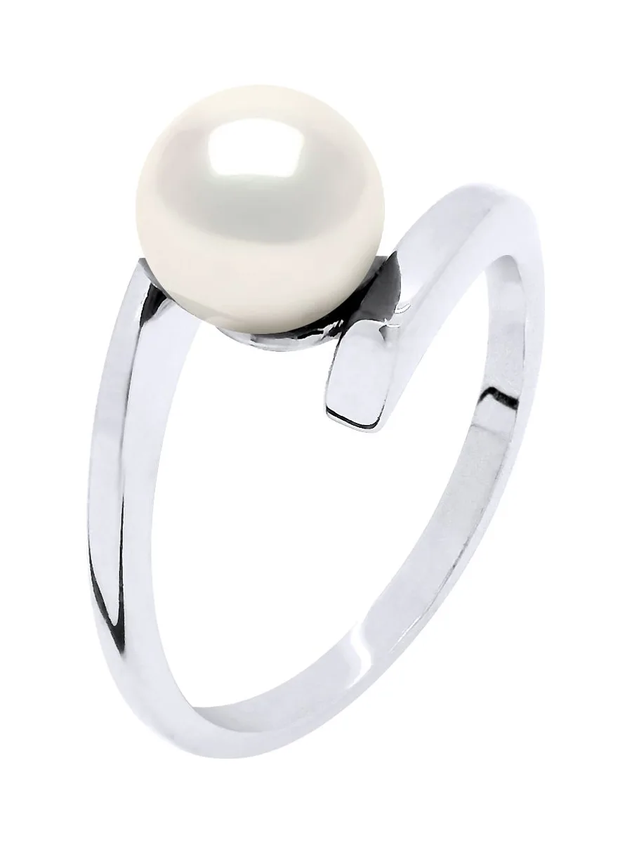 Bague Jonc Véritable Perle de Culture d'Eau Douce Ronde 7-8 mm — Argent 925 Millièmes Rhodié 2