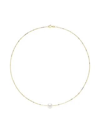 Collier Véritable Perle de Culture d'Eau Douce Ronde 9-10 mm — Or Jaune 375 Millièmes — 42 cm 2