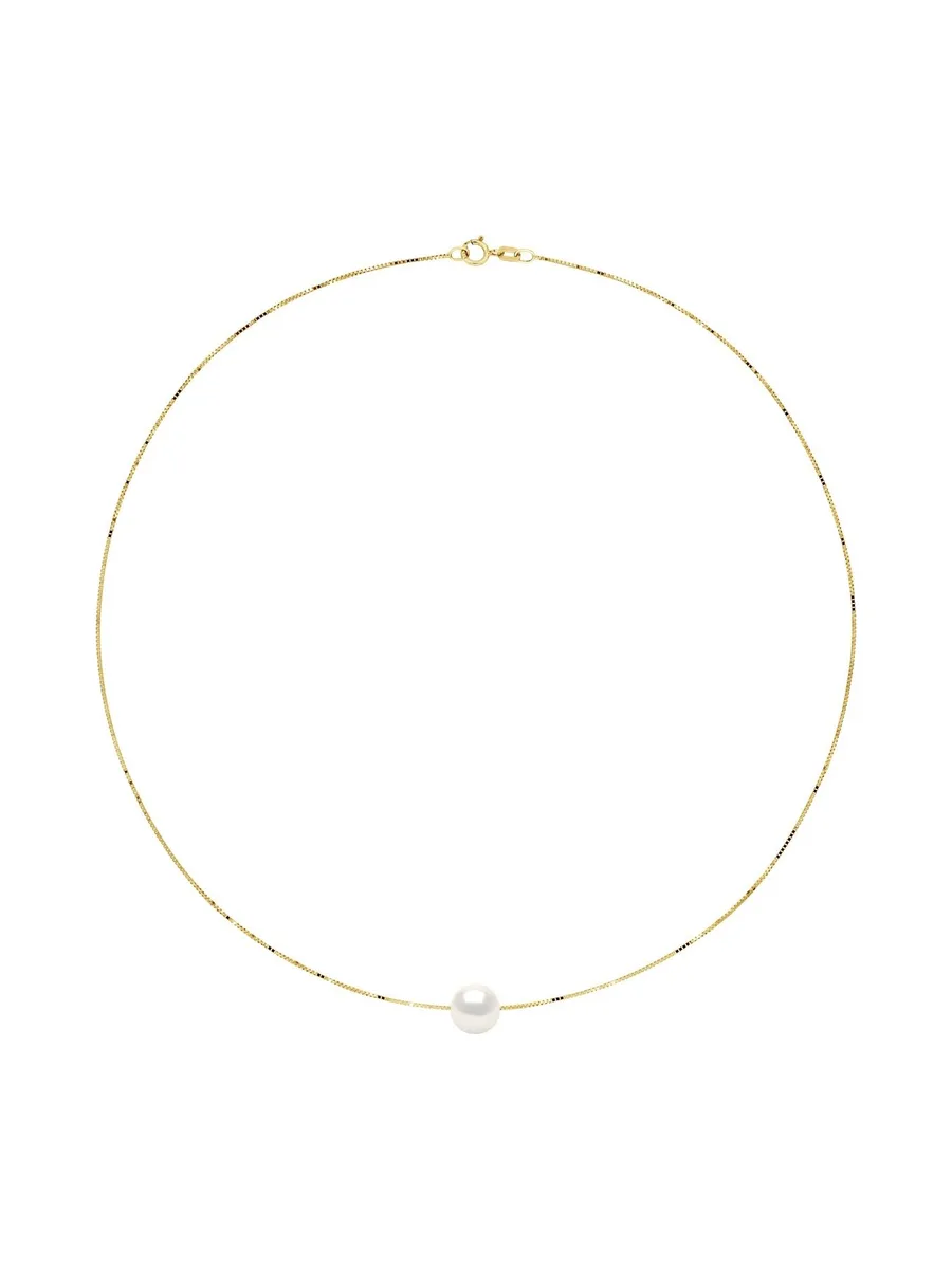 Collier Véritable Perle de Culture d'Eau Douce Ronde 9-10 mm — Or Jaune 375 Millièmes — 42 cm 2