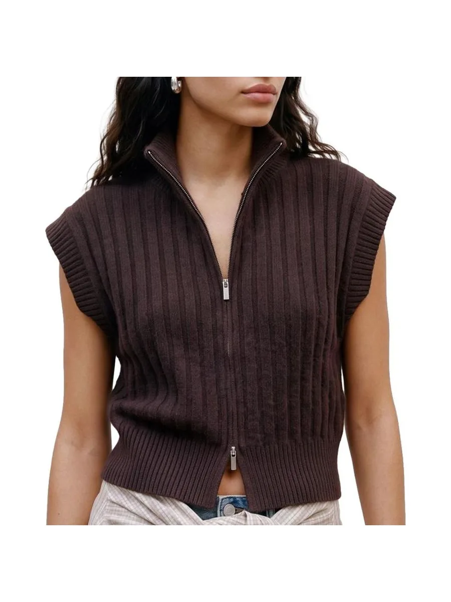 Gilet sans manches maille femme Marron Vero Moda Highneck 2