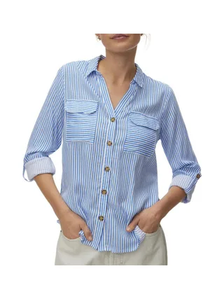 Chemise Bleu moyen/Blanc Femme Vero Moda Bumpy 1