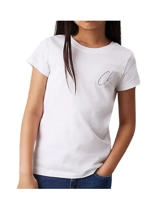 T-shirt Blanc Fille Calvin Klein Jeans Signage 1