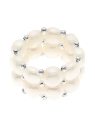 Bague 2 Rangs Véritables Perles de Culture d'Eau Douce 3-4 mm — Argent 925 Millièmes 1