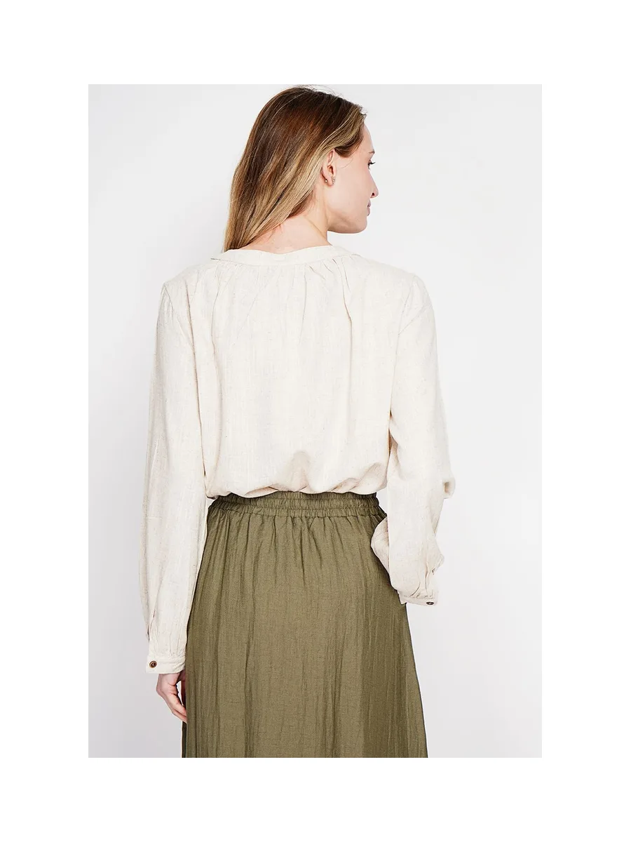 Blouse col tunisien boutonné devant à manche longues 16