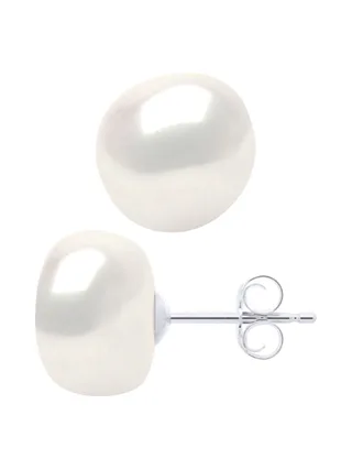 Boucles d'Oreilles Véritables Perles d'Eau Douce Baroques 10-11 mm — Or Blanc 375 Millièmes 3
