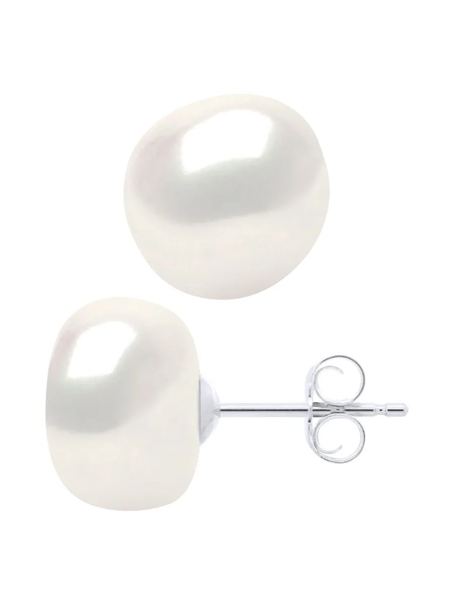 Boucles d'Oreilles Véritables Perles d'Eau Douce Baroques 10-11 mm — Or Blanc 375 Millièmes 3