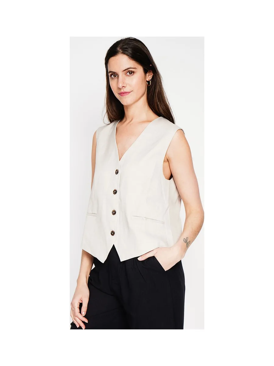 Gilet de costume court sans manches en lin doublé 10