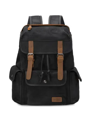 BILL - Sac à dos en cuir véritable et toile enduite - Bleu 26