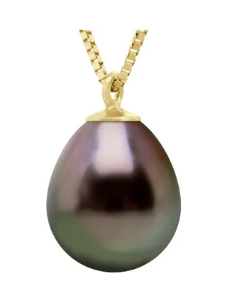 Collier Véritable Perle de Tahiti Poire 9-10 mm — Or Jaune 375 Millièmes — 42 cm 1