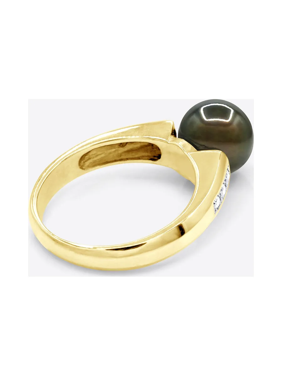 Bague Véritable Perle de Tahiti Ronde 8-9 mm Diamant 0.06 ct — Or Jaune 375 Millièmes 6