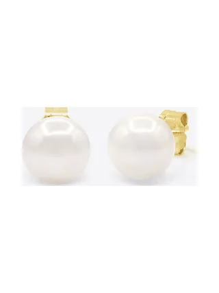 Boucles d'Oreilles Véritables Perles d'Eau Douce Bouton 7-8 mm — Or Jaune 375 Millièmes 1