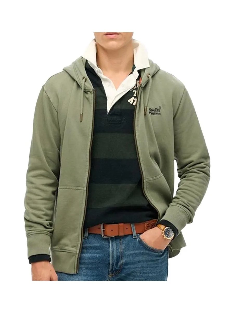 Sweat Zippé Kaki Homme Superdry Essential Washed Ziphood 2