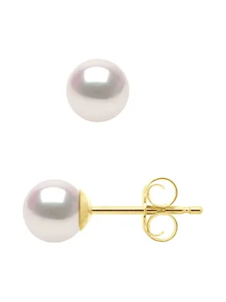 Boucles d'Oreilles Véritables Perles Akoya Rondes 5-6 mm — Or Jaune 750 Millièmes 3