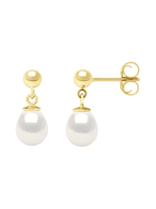 Boucles d'Oreilles Véritables Perles d'Eau Douce Poires 7-8 mm — Or Jaune 375 Millièmes 3