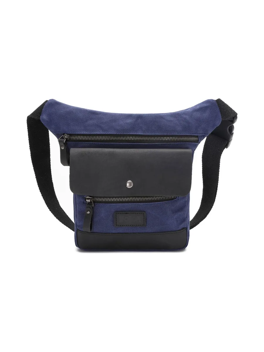 JEFF - Pochette banane en cuir véritable et toile enduite - Bleu 33