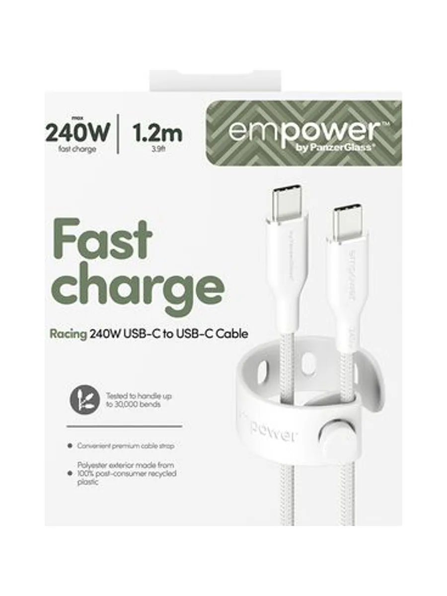 PanzerGlass empower™ by ® Racing 240W USB-C to USB-C Cable | USB 2.0 | 1.2M | Silver White USB cable 3