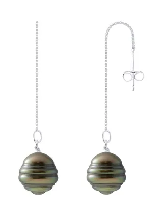 Boucles d'Oreilles Véritables Perles de Tahiti Cerclées 10-11 mm — Argent 925 Millièmes Rhodié 1