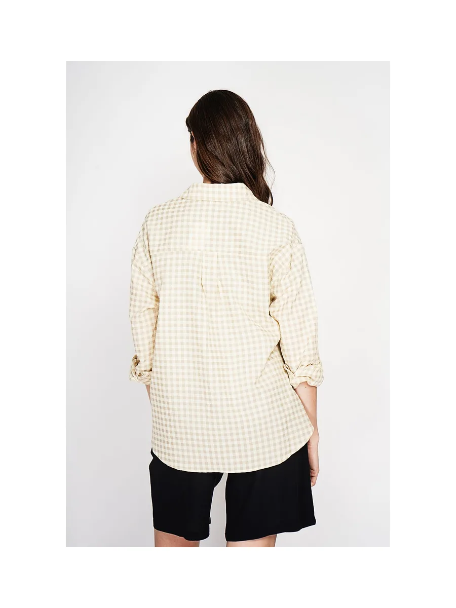 Chemise longue coupe oversize Poche poitrine à manches longues à carreaux 12