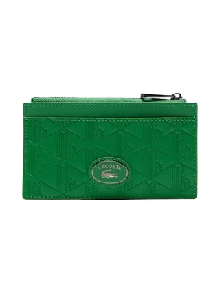 Porte-cartes zippé en cuir monogrammé Vert Lacoste Zip Holder 1