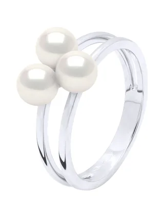 Bague Trilogie Véritables Perles d'Eau Douce Rondes 5-6 mm — Argent 925 Millièmes Rhodié 4