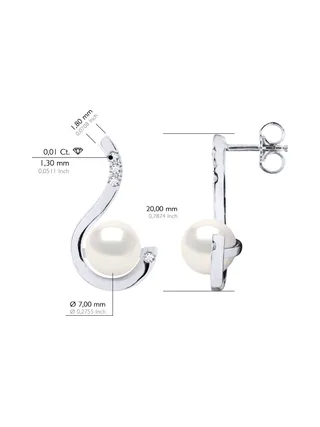 Boucles d'Oreilles Véritables Perles d'Eau Douce 7-8 mm Diamants 0.08 ct — Or Blanc 375 Millièmes 3
