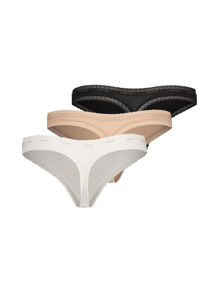 X3 Strings Blanc/Beige/Noir Femme Calvin Klein Jeans Thong 3