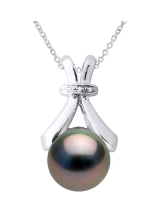 Collier Véritable Perle de Tahiti Ronde 7-8 mm Diamant 0.01 ct — Or Blanc 375 Millièmes — 42 cm 1