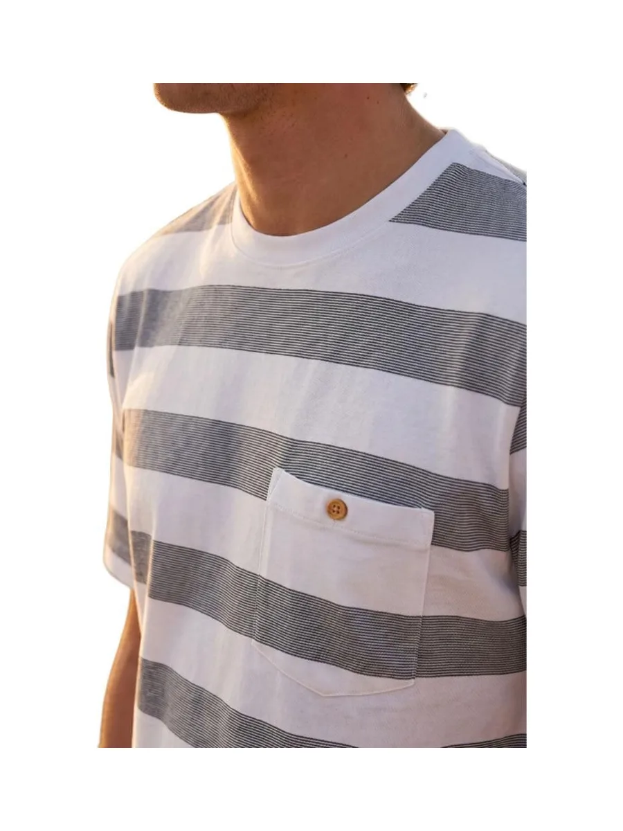 T-Shirt Blanc/Marine Homme RMS26 Rayures 3