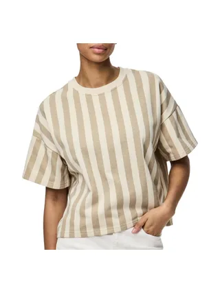 T-shirt Beige à rayures Femme Pieces Chilli Summer 1