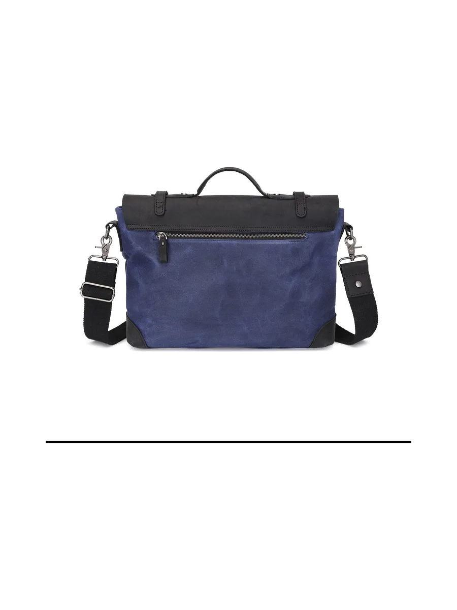 DAN - Sacoche en cuir véritable et toile enduite - Bleu 36