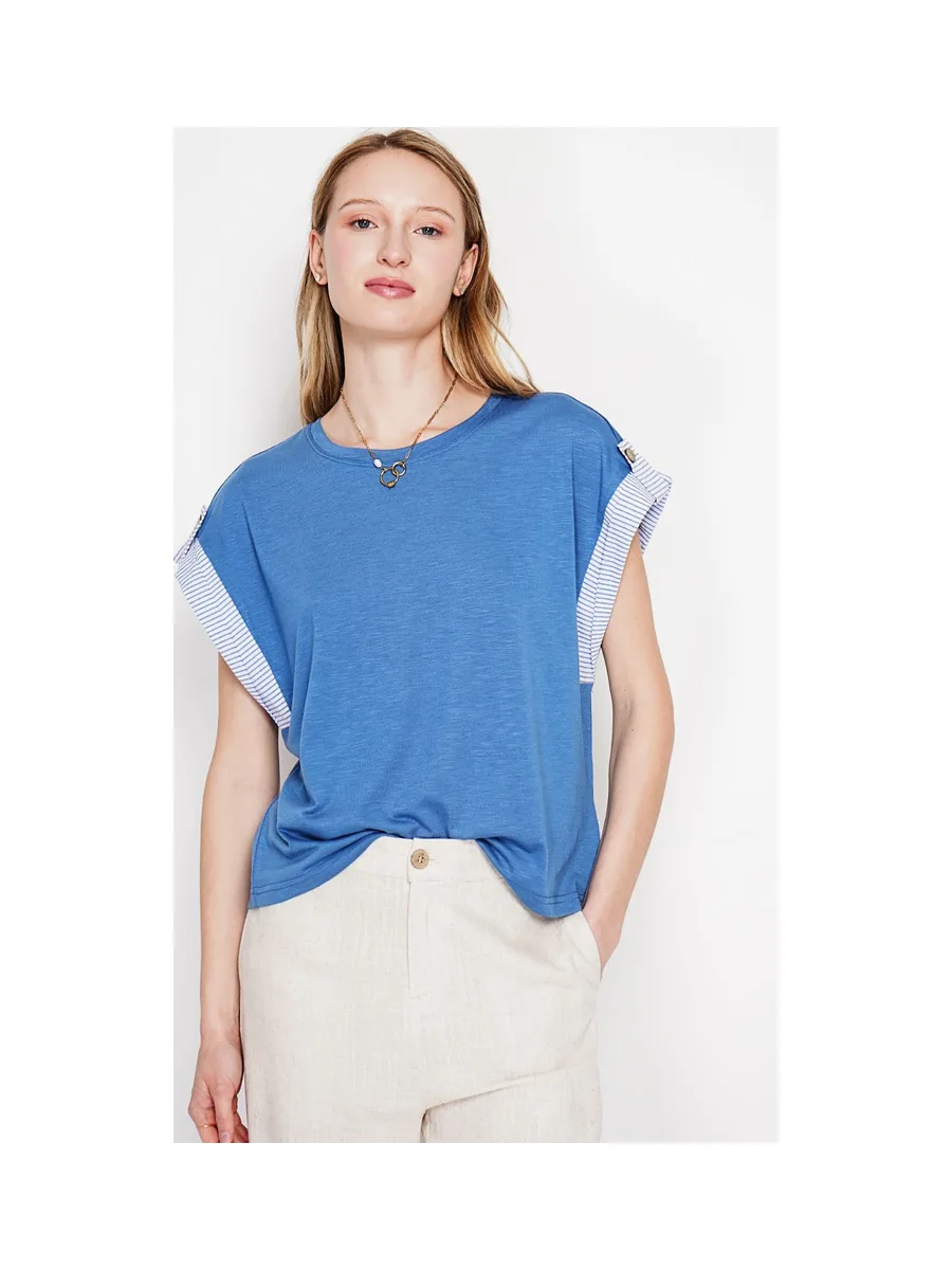 T-shirt col rond coupe oversize manches court avec patte boutons 5