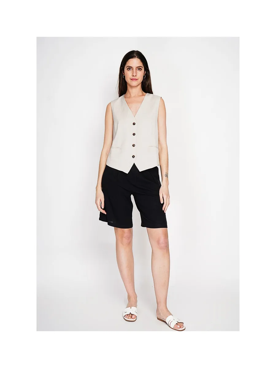 Gilet de costume court sans manches en lin doublé 12