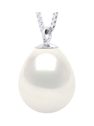 Collier Véritable Perle de Culture d'Eau Douce Poire 9-10 mm — Or Blanc 375 Millièmes — 42 cm 1