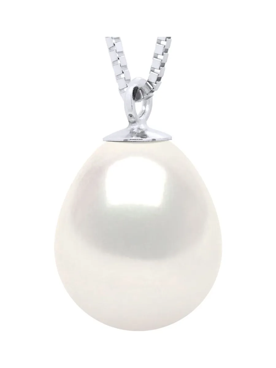 Collier Véritable Perle de Culture d'Eau Douce Poire 9-10 mm — Or Blanc 375 Millièmes — 42 cm 1