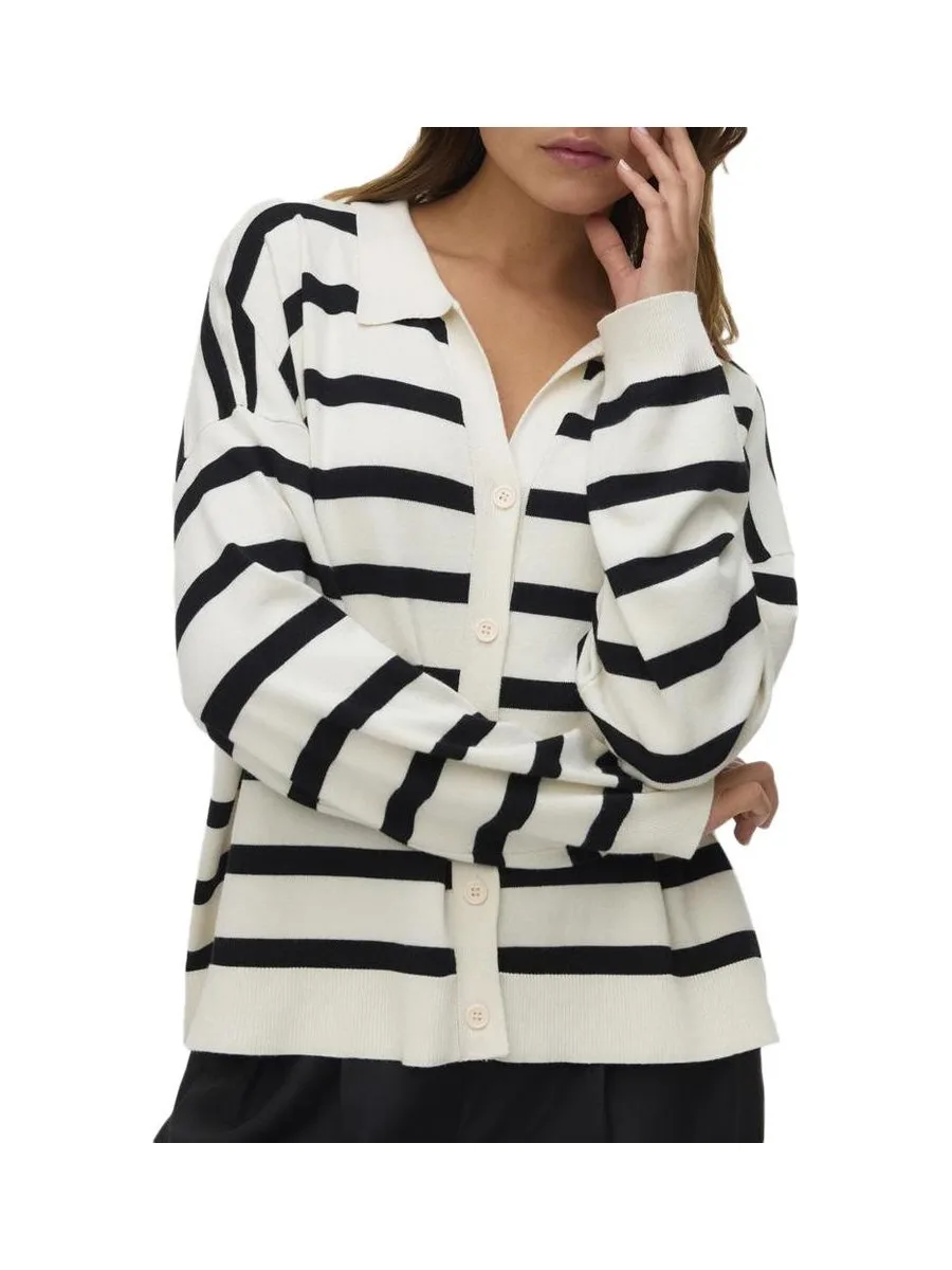Pull Rayé Écru/Noir Femme Vero Moda Silla 2