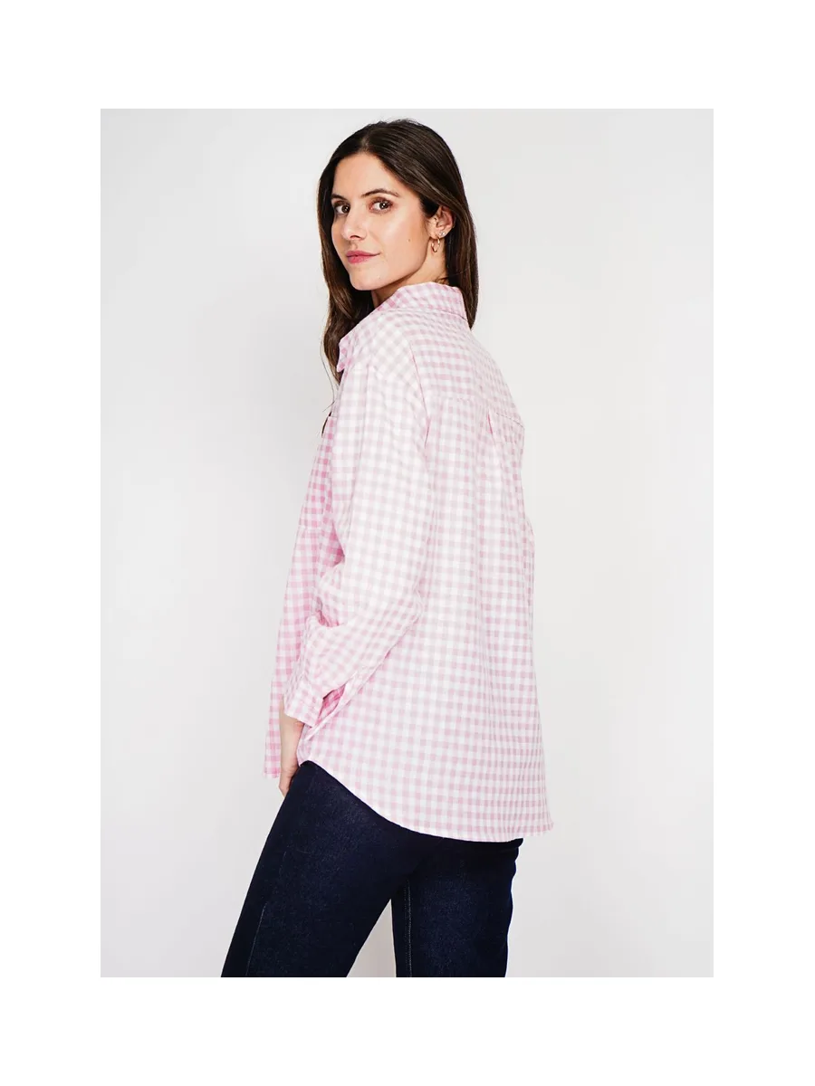 Chemise longue coupe oversize Poche poitrine à manches longues à carreaux 18