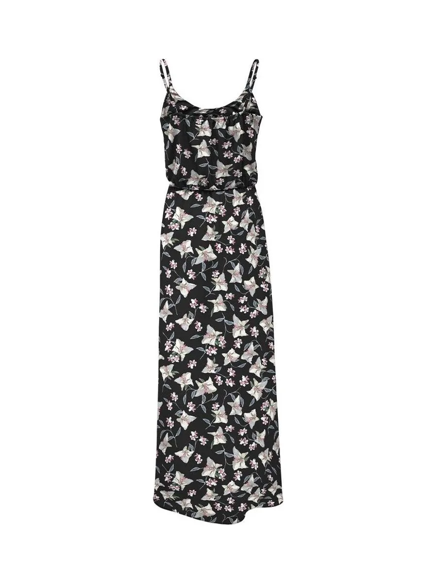 Robe Longue Noire/Rose à fleurs Femme Only Nova 2