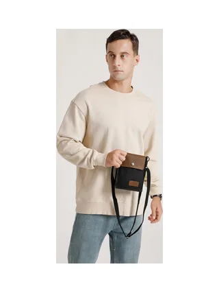 VAL - Pochette bandoulière en cuir véritable et toile enduite - Bleu 32